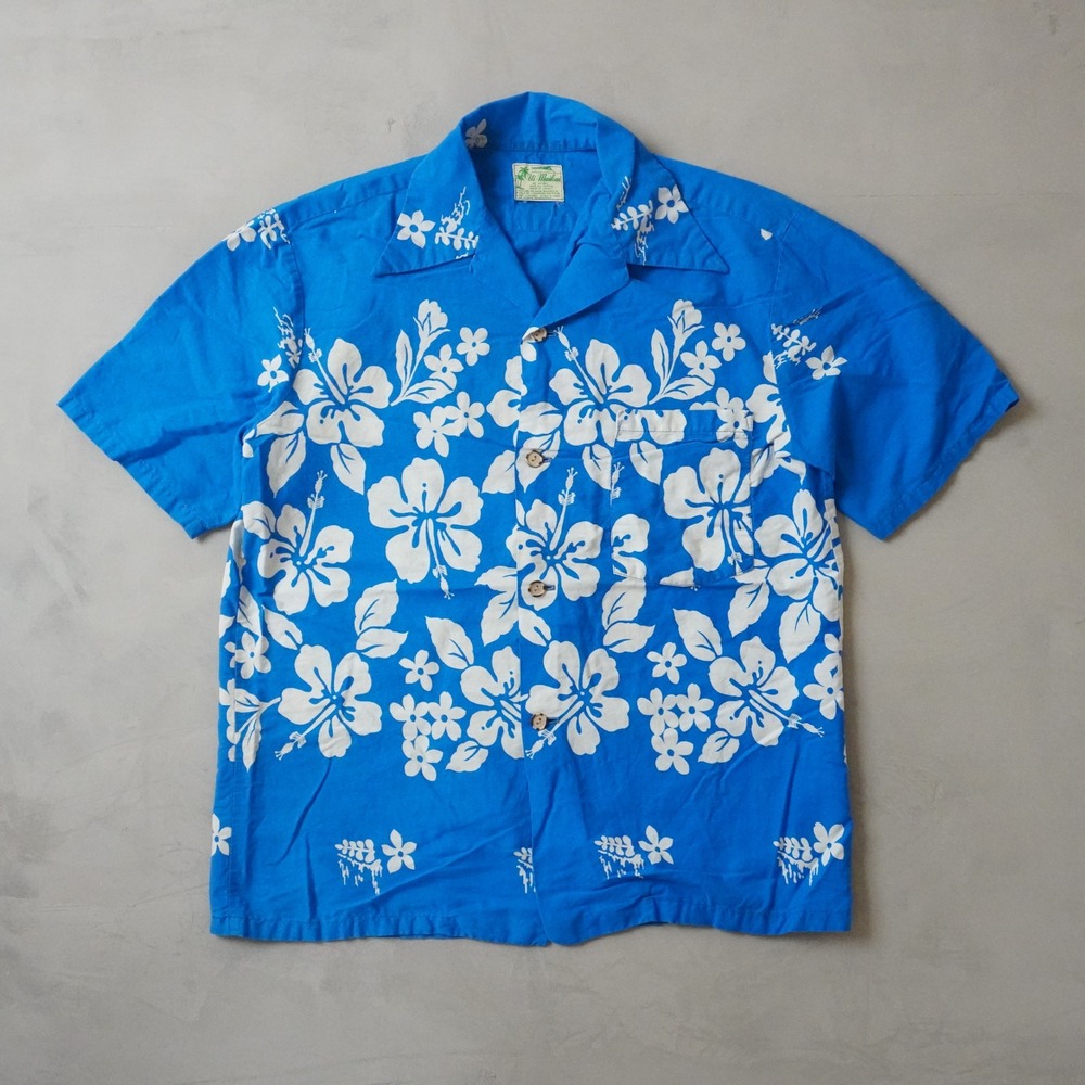 Vintage Ui-Maikai Hawaiian Shirt XL Mens Blue White Hibiscus Floral Cotton USA